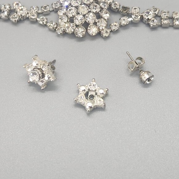 Faceted Rhinestone Set Necklace Bracelet Convertible Earrings VTG Estate Jewelry - Picture 12 of 14